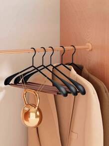 1/2/3/5pcs Premium Wooden & Metal Wide Shoulder Clothes Hangers, Lightweight High-End Wardrobe Closet Specialized Wooden Hangers With Non-Slip Pant Bar, For Storing Coats, Jeans, Sweaters - Multicolor - View 5