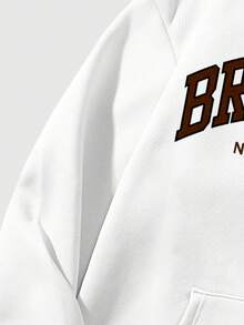 女式卫衣外套，秋冬款，拉链开合，保暖内衬，美式风格，品牌标志，十字英文字样印花 - 白色 - 查看 5