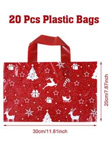10/20个装圣诞礼品袋，红色圣诞树、驯鹿、星星、雪花图案礼品袋，圣诞派对装饰礼品包装，圣诞家庭聚会礼品包装用品，圣诞购物塑料袋，耐用塑料袋，圣诞厨房包装用品，2026新年装饰，圣诞装饰，圣诞礼物，圣诞礼品，派对小礼品 - 紅色聖誕 - 查看 10