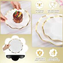 100 Pcs White Party Paper Plates With Gold Rim Scalloped Dessert Plates 10 Inch 8 Inch Disposable White Wedding Paper Dinnerware For Cake Dessert Birthday Baby Shower Tea Party Supplies - 白色 - 查看 4