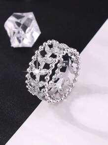 1pc Luxury Elegant Sparkling Wide Band Cubic Zirconia Ring, Suitable For Mother's Day, Birthday, Party, Wedding, Engagement, Holiday Surprise