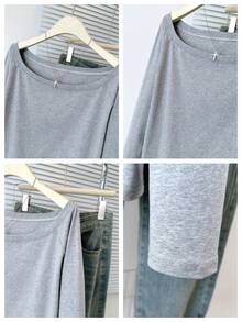 Casual Loose Off-Shoulder Long Sleeve T-Shirt, Slouchy Relaxed Fit Tops