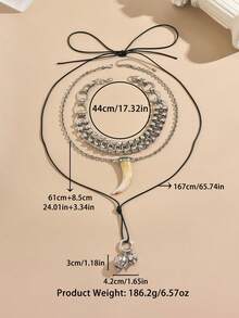 1 pieza Nuevo collar colgante de cuerno de animal multicapa apilado, diseño exagerado de lujo, joyería de moda para mujeres - Plata antigua - Ver 10