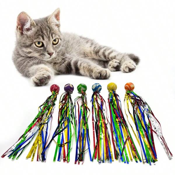 1 pieza Juguete para gato con pelota elástica de cinta de colores interactiva tipo volante, adecuado para que los gatos jueguen. Proporciona diferentes juguetes para tu gato cada día. Color, estilo, forma y tamaño aleatorios.