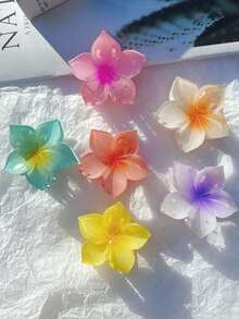 3 件/4 件渐变色百合花发夹，多功能户外发饰花爪夹秋季配饰 - 五花瓣 - 查看 1