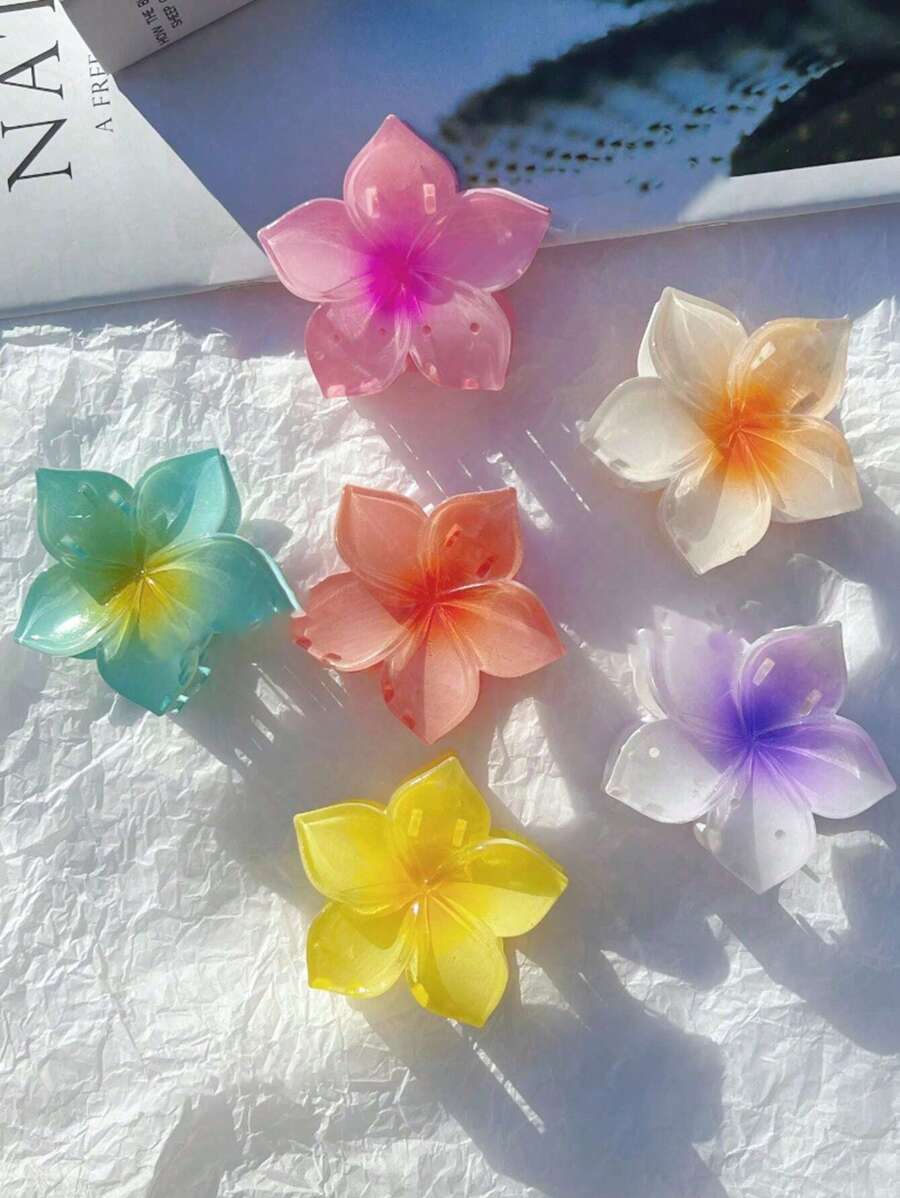 3 件/4 件渐变色百合花发夹，多功能户外发饰花爪夹秋季配饰 - 五花瓣 - 查看 1