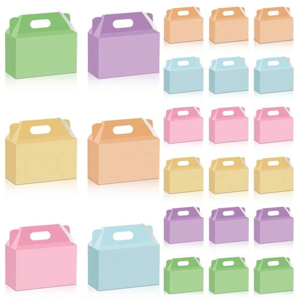 12/18/24pcs Colorful Party Gift Boxes With Handles, Rainbow Colors Suitable For Birthday, Wedding, Anniversary, Birthday Party Events