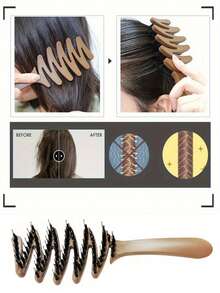 Escova de cabelo de alta qualidade, com cabo longo, para dar volume e suavidade aos fios. Cabo durável em plástico ABS. Ideal para presentear homens e mulheres. Escova com cerdas de javali, autolimpante e anti-massagem. Pode ser usada em cabelos secos e molhados. Portátil e feita de material ABS. Perfeita para estilizar o cabelo. Ideal para uso em salões de beleza e viagens.