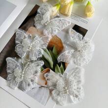 5 Pieces Of 3D Lace Beaded Sewing Flowers For Decorating Clothes, Shoes And Hats (White) - White - View 9