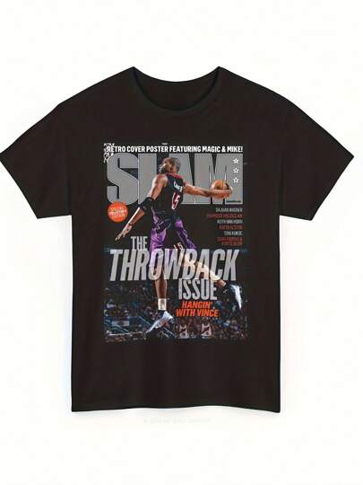 SLAM Magazine Vintage 1990s Retro Basketball Graphic T-Shirt - Unisex Crew Neck Short Sleeve, Comfortable Elastic Fabric, Loose Fit Casual Streetwear For Men Women Teens (S-3XL, Black) - Sports Fan Apparel, Basketball Shirt_WH_1350x1800px- Women's 100% Cotton Casual T-Shirts[Pixel Phantom]