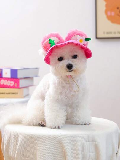 1pc Pet Dog Cat Happy Puppy Small Dog Teddy Pomeranian Cute Casual Warm Comfortable Accessory Floral Strawberry Sun Hat