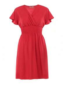 Summer Casual Solid Color Cinched Waist Dress - Burgundy - View 6