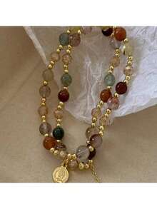 1 chiếc vòng tay đính hạt pha lê và ngọc trai hai lớp thời trang quyến rũ, trang sức thiết kế nhiều lớp cổ điển tinh tế, màu sắc ngẫu nhiên - Nhiều màu - Xem 4