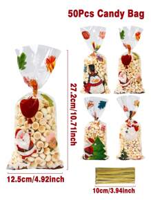 25/50 Stücke Weihnachtsgeschenktüten mit goldenem Bindedraht, Weihnachtsmann Schneeflocken Muster Geschenkverpackungstüten aus klarem Plastik, Fröhliche Weihnachten Party Geschenktüten Dekorationen, Geschenkverpackungszubehör, Kleine Geschenktüten für Weihnachtsfamilientreffen, Weihnachtsküchen Verpackungszubehör, Kleine Verkaufstüten für Weihnachtseinkäufe, 2026 Neujahr Dekoration, Weihnachtsdekoration, Weihnachtsgeschenke, Partybevorzugungen