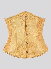 Vintage Jacquard Lace-Up Back Fishbone Corset Bustier Top, Fashionable Outerwear Waist Cincher Bodysuit, New Year Party, Valentine's Day, Holiday Tops, St. Patrick's Day Outfit, Halloween Costume