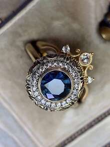 Retro Fashion Blue Stacked Ring Creative Floral Design Matching Ring, Valentine'S Day Gift Suitable For Daily Wear And Leisure Exquisite Gift No Box - 彩色 - 查看 2