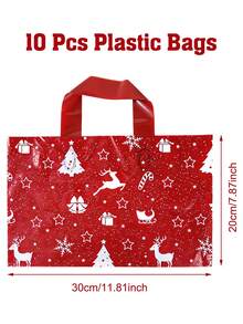 10/20个装圣诞礼品袋，红色圣诞树、驯鹿、星星、雪花图案礼品袋，圣诞派对装饰礼品包装，圣诞家庭聚会礼品包装用品，圣诞购物塑料袋，耐用塑料袋，圣诞厨房包装用品，2026新年装饰，圣诞装饰，圣诞礼物，圣诞礼品，派对小礼品 - 紅色聖誕 - 查看 11