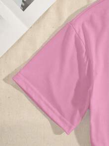 休闲标语印花圆领短袖T恤，夏季粉色 - 粉色 - 查看 3