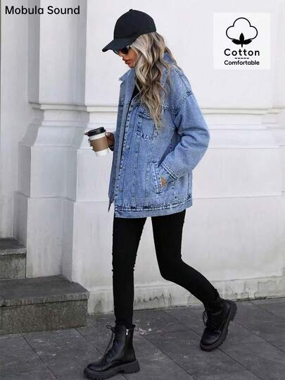Mobula Sound# Versatile Casual Sports Fashion Women's Jacket, Blue Y2K Student College Young Style, Spring Autumn Winter Fall