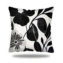 MEMNUN 1pc, Modern Black And White Floral Printed Pillowcases - Machine Washable, Zip Closure Cushion Cover With Simple Flower Design, 17.7 X 17.7 Inches, Decorative Throw Pillow Covers For Sofa Couch Living Room Bedroom (Without Fill) Pillow Case Room Decor Pillow Cases Cushion Covers