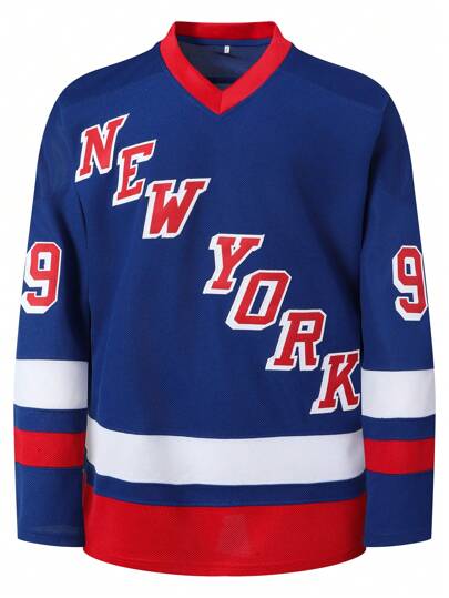 Atonmore Men's 99 Blue Ice Hockey Jersey Embroidered Stitched Sportswear Casual Training Long Sleeved Pullover