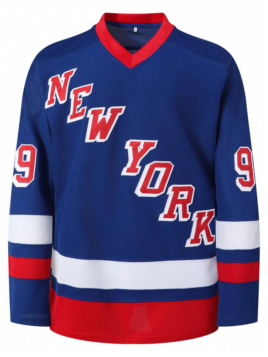 Atonmore Men's 99 Blue Ice Hockey Jersey Embroidered Stitched Sportswear Casual Training Long Sleeved Pullover