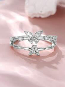 Tsnamer 1 件精致蝴蝶首字母戒指，适合女士 26 个字母 A-Z 个性化名字堆叠戒指珠宝生日圣诞礼物 - 戒指 - 查看 7