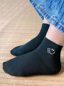 1/5/10双装 女士/情侣可爱表情个性化多功能短袜，隐形袜，适合日常、节日、户外活动穿着，圣诞礼物 - 黑與白 - 查看 4