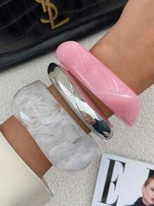 1pc/3pcs/Set Bohemian Geometric Arc Smooth Resin Cuff Bracelet, Luxurious Casual Party Women Couples Wedding Holiday Versatile Metal Jewelry Bracelet Gift (The Material And Color Of The Bracelet Are Subject To The Actual Product)