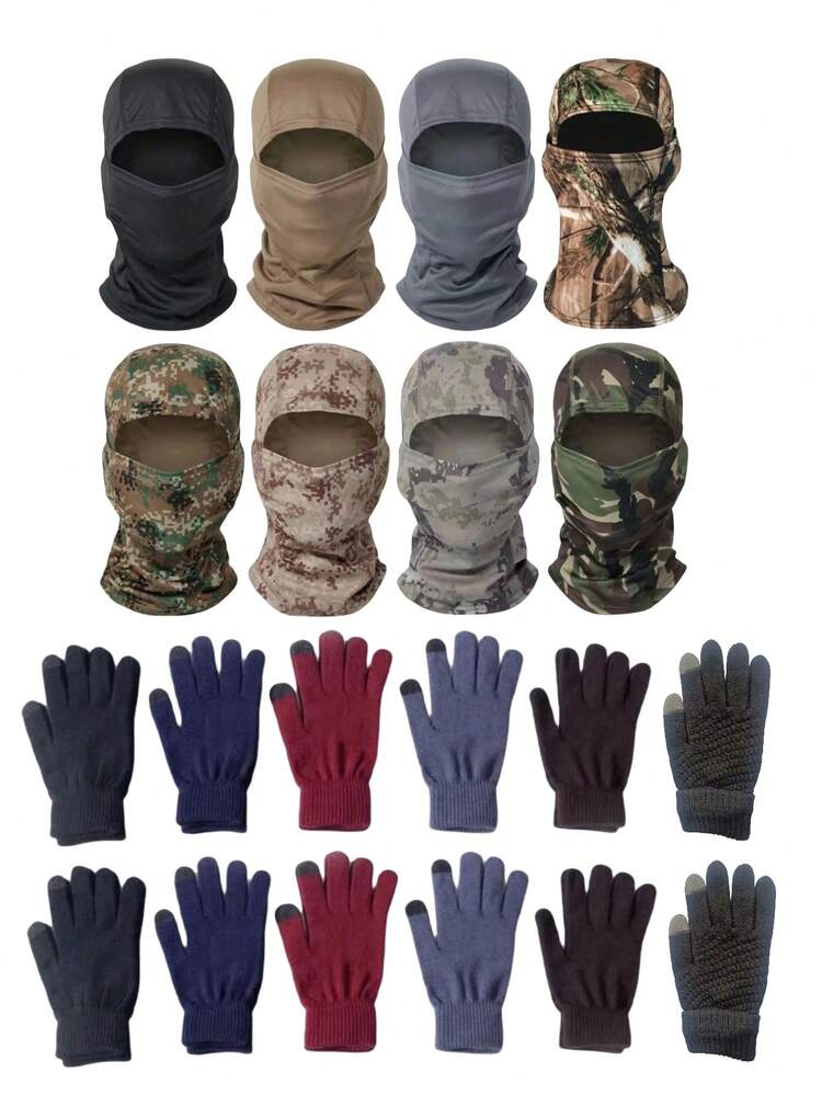 1 套男女通用滑雪面罩、拉法帽和黑色手套，透气防滑耐用保暖骑行手套；户外迷彩头饰，战术拉法帽，适用于钓鱼、摩托车、滑雪、骑自行车、日常穿着，防风、保暖，适合万圣节、圣诞节、新年礼物 - A - 查看 8