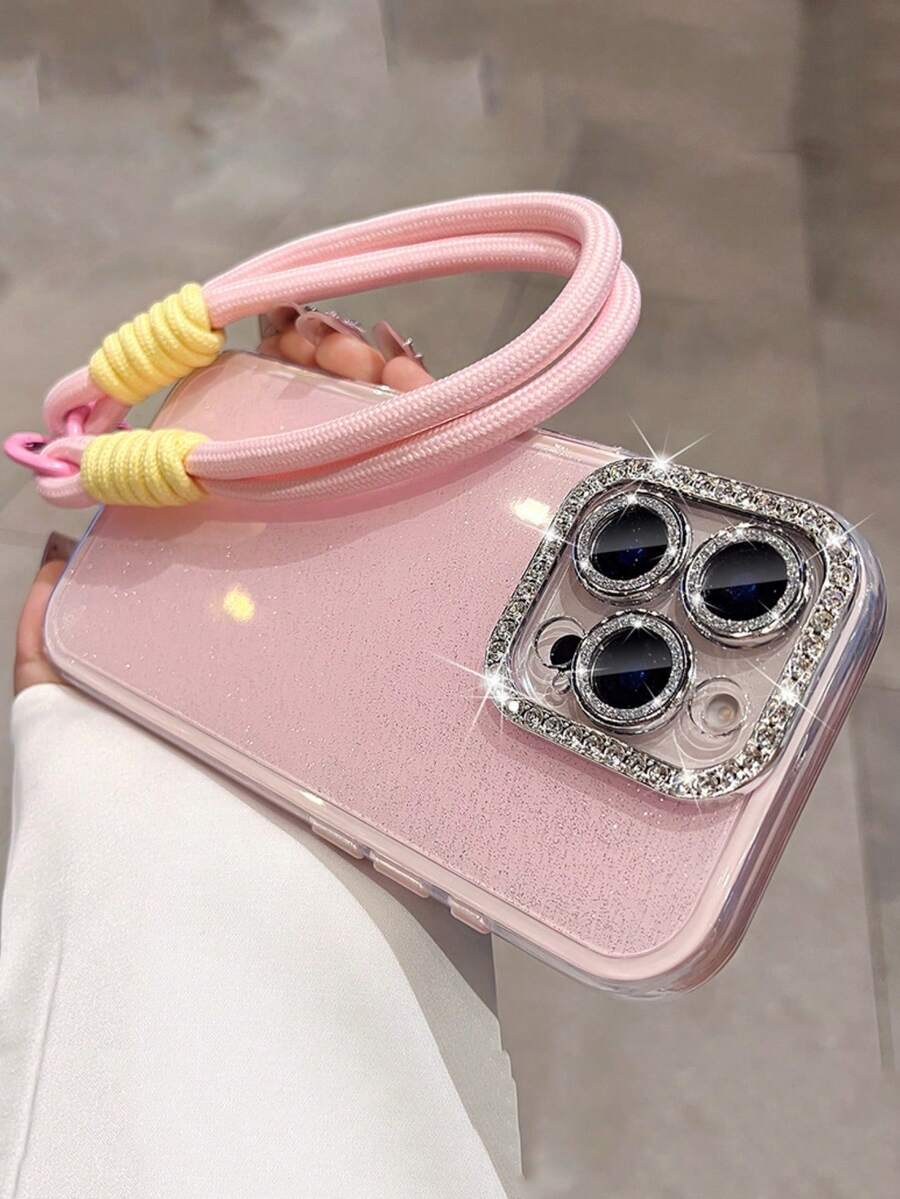 Luxury Shiny Rhinestone Camera Glitter Glossy Bumper Case Compatible With IPhone 16 15 14 13 12 11 Pro Max Plus With Strap Wristband Shockproof Protective Cover