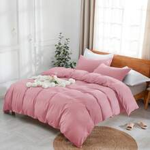 Duvet Cover TWIN Size - Soft Double Brushed King Duvet Cover Set, 3 Piece, With Zipper Closure, 1 Duvet Cover 68x90 Inches And 2 Pillow Shams Comfortable School For Students At The Beginning Of The Term - 粉色 - 查看 3