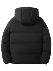 男士休闲保暖衬里加厚外套，拉链毛绒衬里冬季连帽风衣，可拆卸风帽，厚面料，冬季男士夹克 - 黑色 - 查看 3