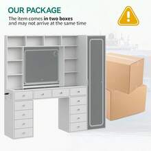 Yanosaku Vanity Desk With Full-Length & LED Mirror, 14 Drawers, 10 Shelves, Hidden Storage, Power Outlet, Dimmable 3-Color Lighting, White Makeup Vanity For Bedroom - 查看 10