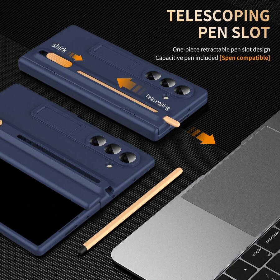 Galaxy Z Fold7/Z Fold6/Z Fold5/Z Fold4/Z Fold3 Phone Case, Hinge Protection, Comes With Stylus Pen, Full-Body Shockproof, Foldable Integrated Stand, Retractable Pen Slot, Skin-Friendly Anti-Fingerprint Case, With Tempered Glass Screen Protector - 彩色 - 查看 1