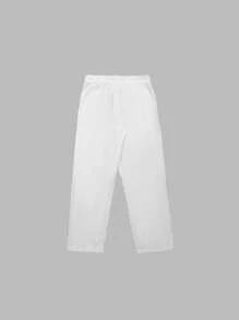 男士休闲宽松纯色亚麻裤，百搭日常穿着，适合春秋季节 - 白色 - 查看 2