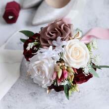 Dusty Blue Wedding Bouquets For Bride Bridesmaid, White Wedding Artificial Roses Flowers For Wedding Bouquets Ceremony, Anniversary - Burgundy & Dusty Rose - View 2