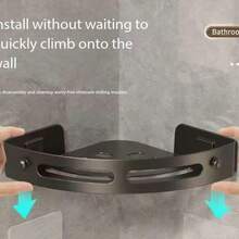 Corner Shower Caddy, Adhesive Shower Shelf Without Drilling, No Drill Bathroom Triangular Storage Rack, Wall-Mounted With 2 Hooks Back To School - Dark Grey - View 9