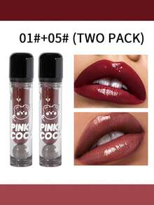 Cute Bear Mirror Lip Glaze - Long-Lasting, Non-Fading, Hydrating Liquid Lipstick With Watery Texture - Luxurious Glossy Shine & Natural Look - All-Day Wear, Intense Color Payoff, Non-Sticky For Perfect Gift - 2Pcs(01+05) - 查看 4