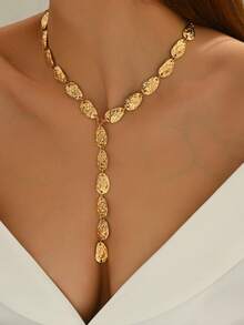 1 pieza Collar largo con borlas en forma de lágrima de agua asimétrico de estilo vintage y exagerado, collar de cadena de suéter geométrico de aleación de lujo francés barroco elegante, adecuado para mujeres para uso diario, banquetes, fiestas - Dorado - Ver 3