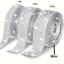 1/3pcs Self-Adhesive Crystal Rhinestone Diamond Ribbon - DIY Diamond Ribbon Stickers With 2 Mm Rhinestones For Arts Crafts,Bling Silver Ribbon Rolls For Phone,Car Decoration - Silver - View 16