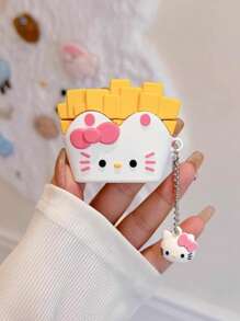 Sanrio 1 pieza Funda protectora con diseño de patatas fritas en 3D de dibujos animados y Gato Hello Kitty para AirPods Pro 2, Funda para auriculares inalámbricos Bluetooth Apple para AirPods 1/2/3 (Auriculares no incluidos)