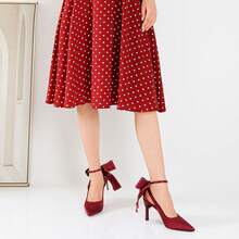 High Heels For Womens Bow Heels With Strappy Wedding Satin Shoes For Bride Closed Pointed Toe Stiletto Slingback Pumps Sexy Ankle Strap Prom Dressy Party Bridesmaid Shoes - 紅色 - 查看 3