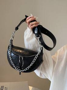 Modna, nowa, minimalistyczna torba damska na klatkę piersiową w jednolitym kolorze, matowe wykończenie i uniwersalny dodatek na jesień/zimę - Czarne - Zobacz 4