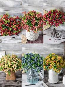 2/4 件人造浆果茎水果假塑料浆果植物冬青果人造浆果茎花喷雾浆果，逼真绿色浆果带茎情人节仿真花，用于冬青圣诞节假期和家居装饰 DIY 浆果树干家庭厨房派对中心装饰花环装饰，人造花塑料