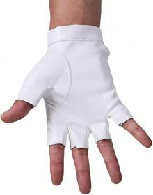 JISEN Men PU Leather Punk Half Finger Snap Performance Gloves - 白色 - 查看 3