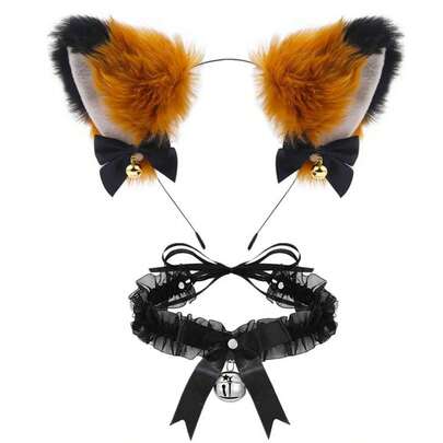 Set de 3 piezas que incluye diadema con orejas de gato, collar y cola, accesorios de disfraz para Halloween, Navidad, fiestas, maquillaje y decoración