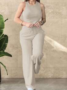 Terno esportivo feminino de 2 peças, conjunto casual para atividades ao ar livre de 2 peças, calça feminina