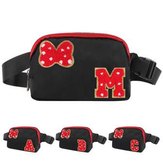 Initial Letter Bow Mouse Fanny Pack,Cute Chenille Belt Bag Cartoon Travel Waist Pack Waterproof Crossbody Bag,Personalized Christmas Birthday Gifts For Teen Girls Daughter Women,Perfect For Daily & Party