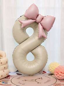 2个40英寸特大号米白色数字铝箔气球，带粉色蝴蝶结，适合生日派对装饰、周年庆典等场合。 - 奶油白 - 查看 7
